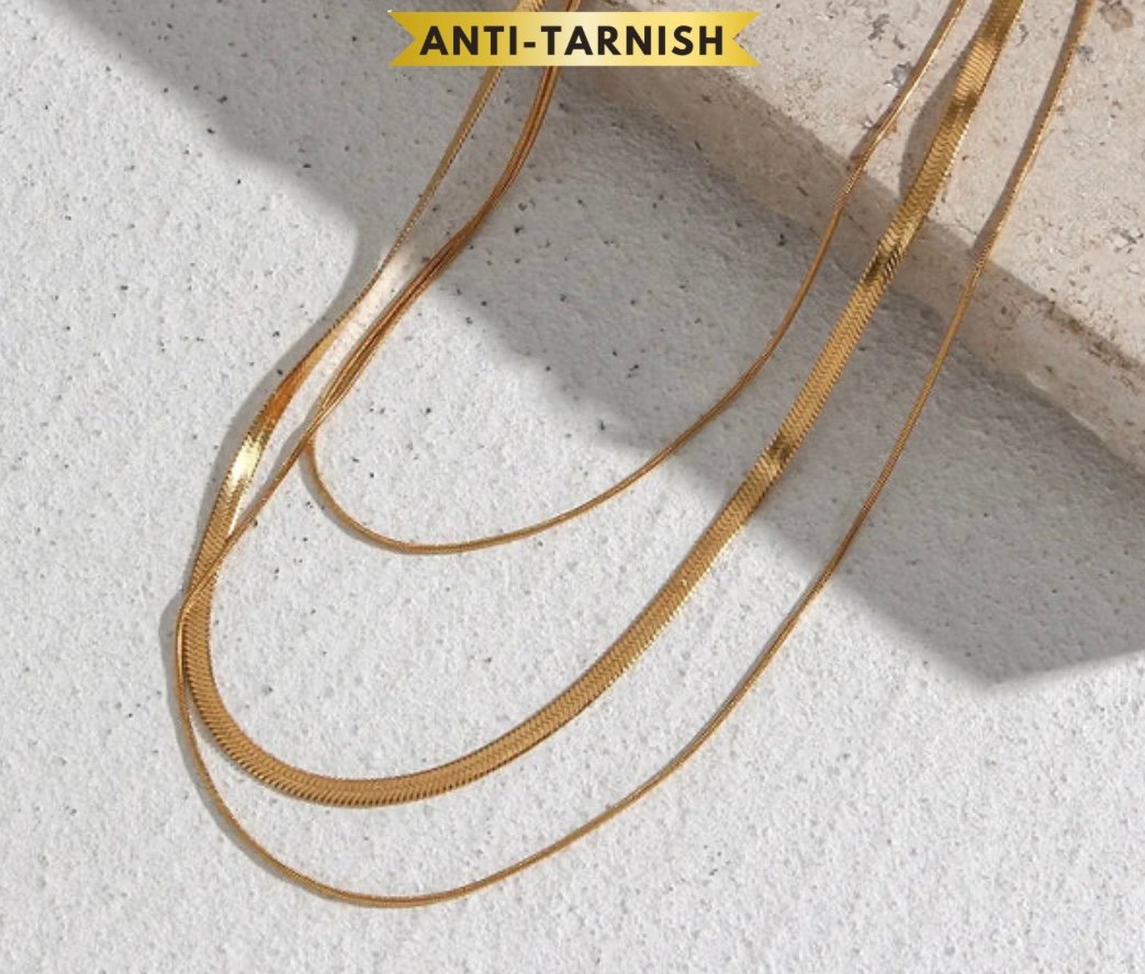 18K GOLD PLATED THREE LAYERS SNAKE CHAIN NECKLACE