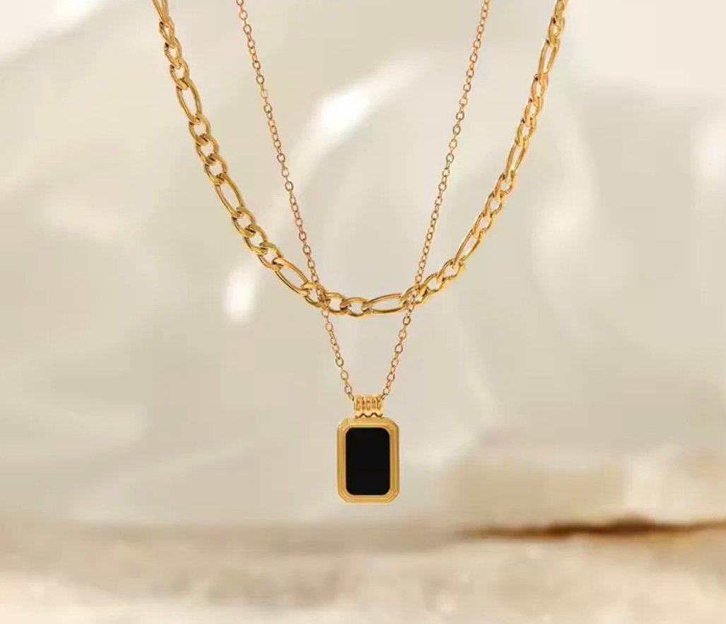 SQUARE PENDANT STAINLESS STEEL CUBAN CHAIN NECKLACE