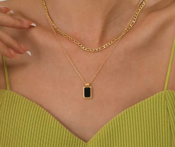 SQUARE PENDANT STAINLESS STEEL CUBAN CHAIN NECKLACE - Image 2